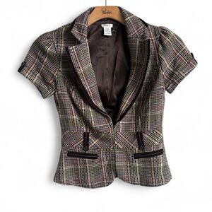 Studio Y Short Sleeve Plaid Blazer Jacket SMALL